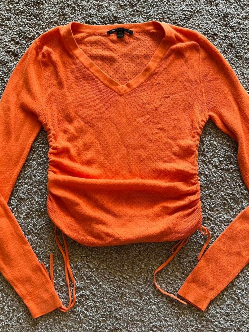 Banana Republic Orange V-Neck Ruched Long Sleeve - Y2K
